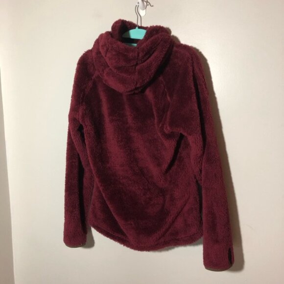 Kuhl womens M wine red fuzzy full zip fleece hoodie jacket teddy bear cozy - Picture 2 of 12